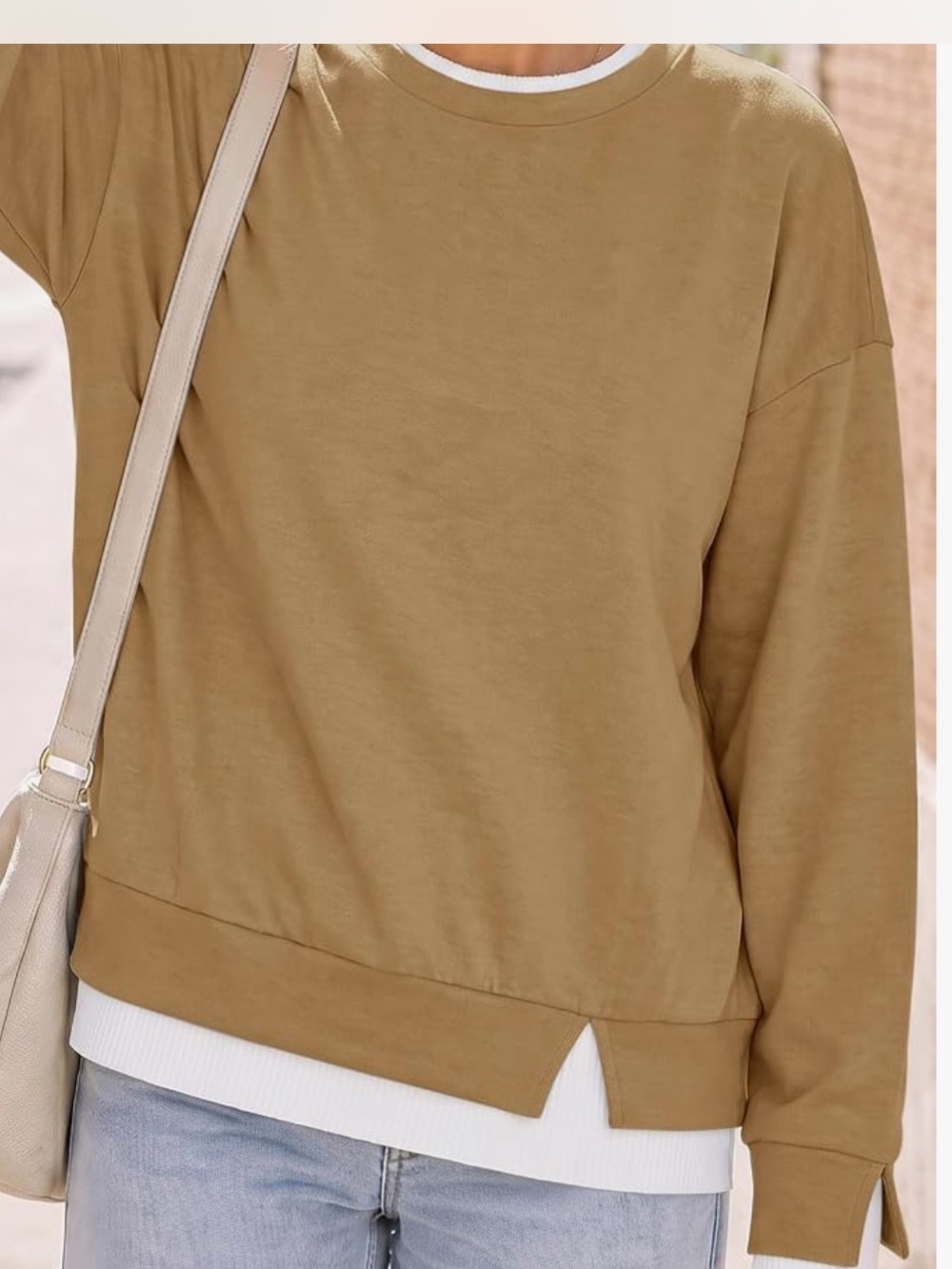 Casual Crewneck Women Sweater in Camel With White Trim🚌